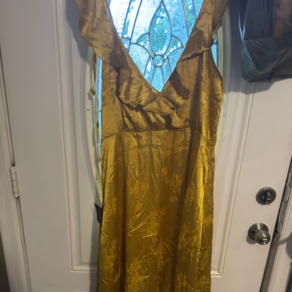 Lulus XL Satin Gold Dress NWT